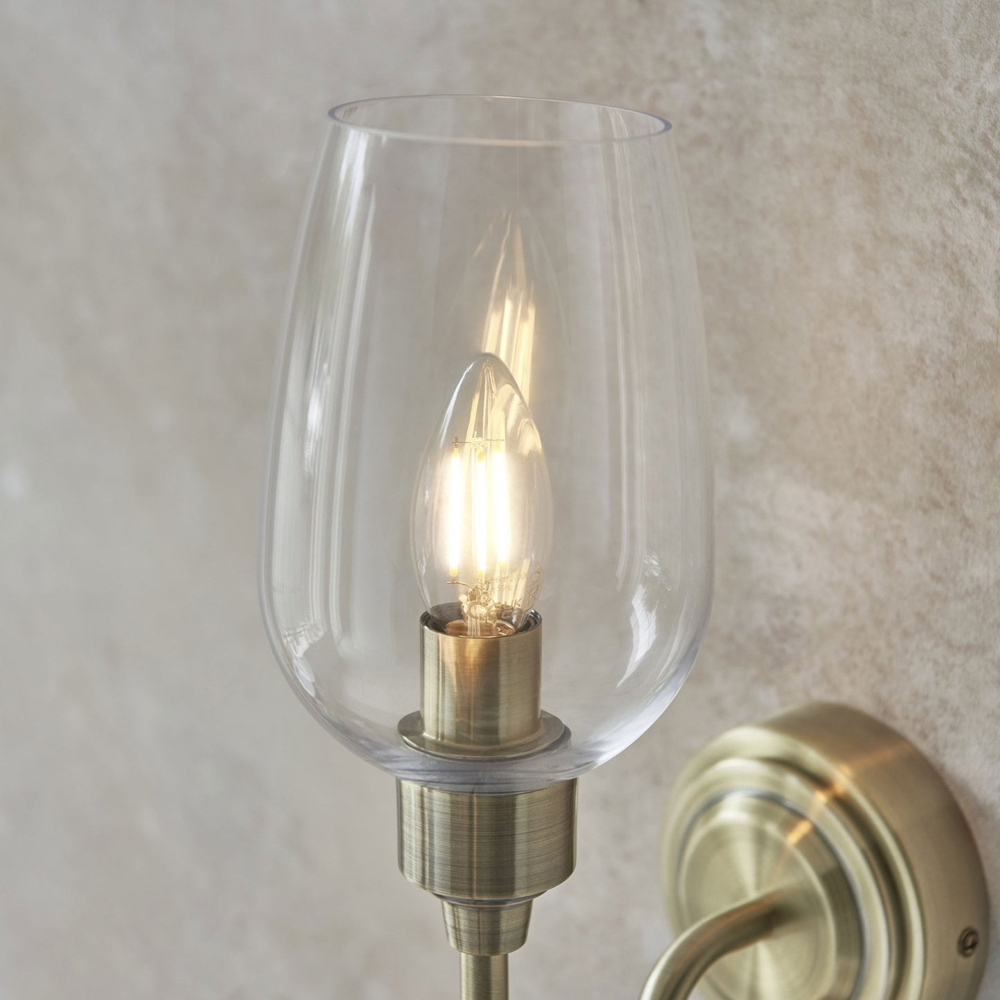 Lamp Candle| Single Wall Light in Antique Brass & Clear Glass