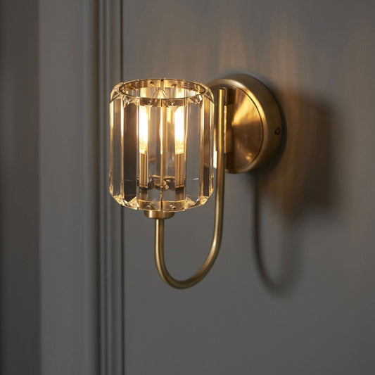 Lamp Candle| Berenice Wall Light in Antique Brass with Clear Cut Faceted Glass