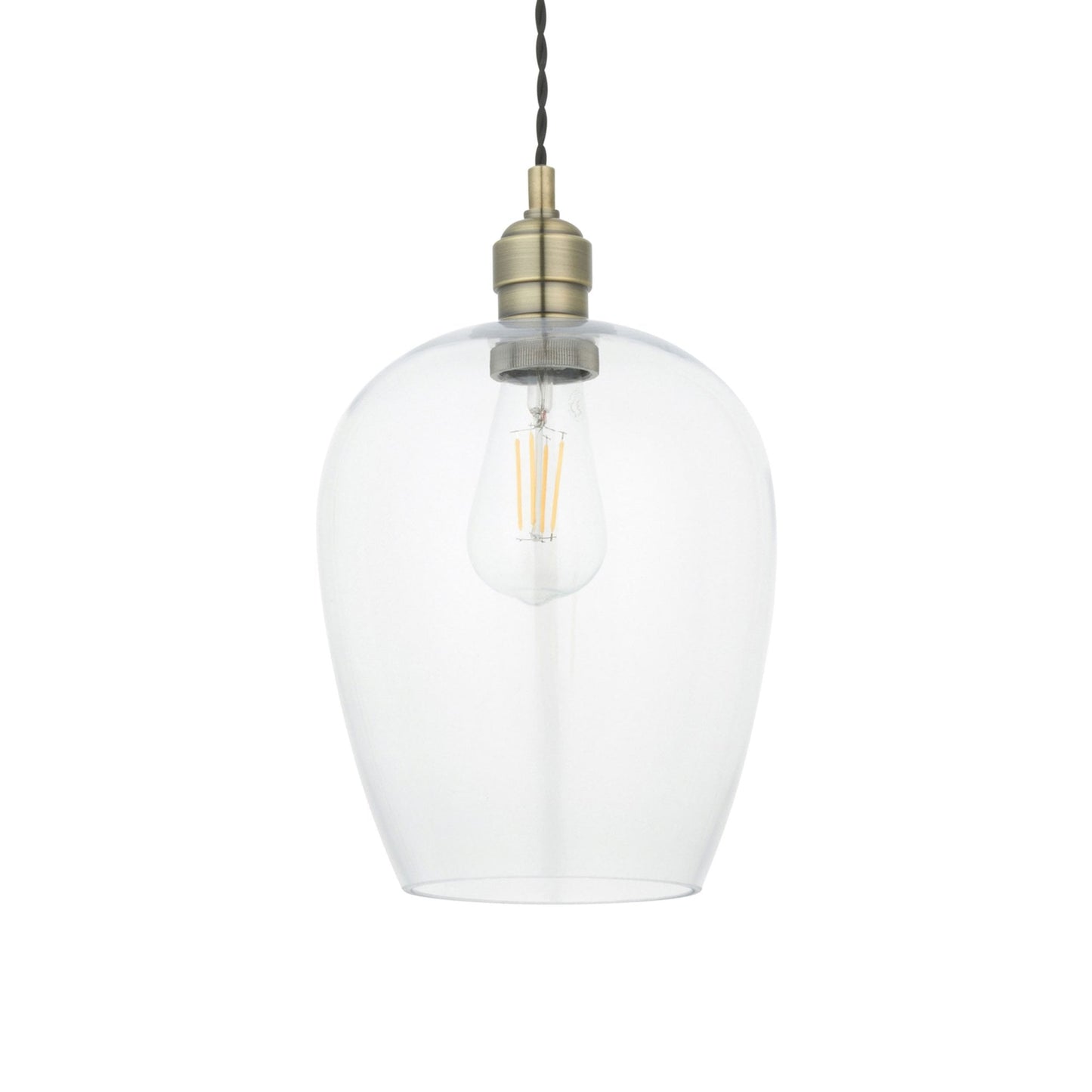 Lamp Candle| Hoburne Pendant in Antique Brass with Clear Glass