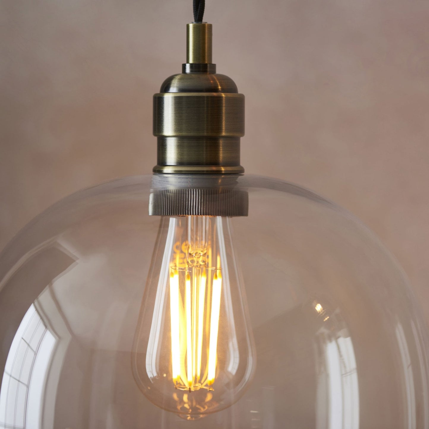 Lamp Candle| Hoburne Large Pendant in Antique Brass with Clear Glass