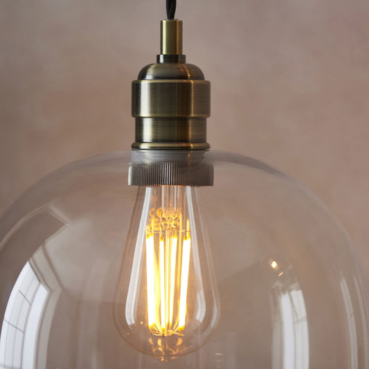 Lamp Candle| Hoburne Large Pendant in Antique Brass with Clear Glass
