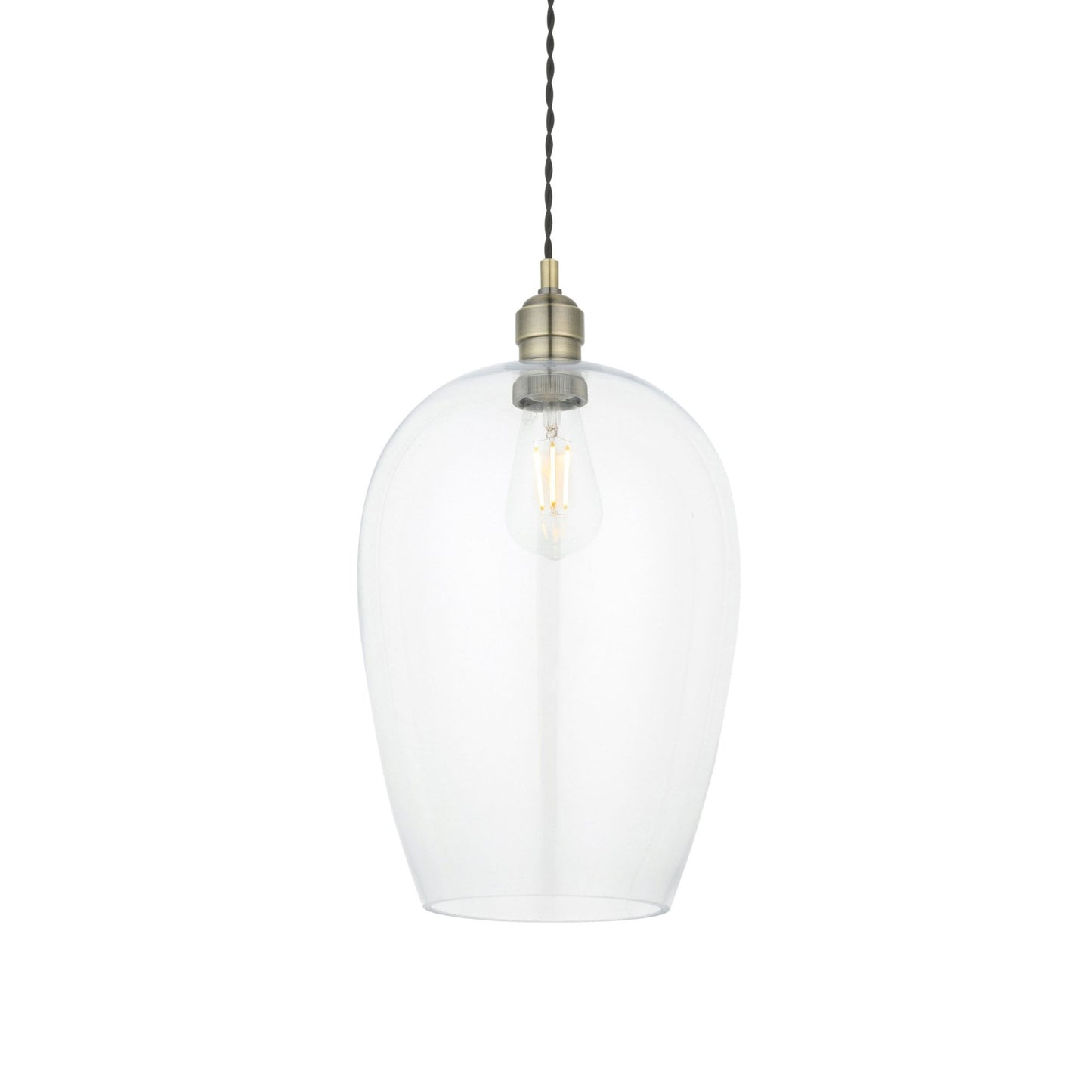 Lamp Candle| Hoburne Large Pendant in Antique Brass with Clear Glass