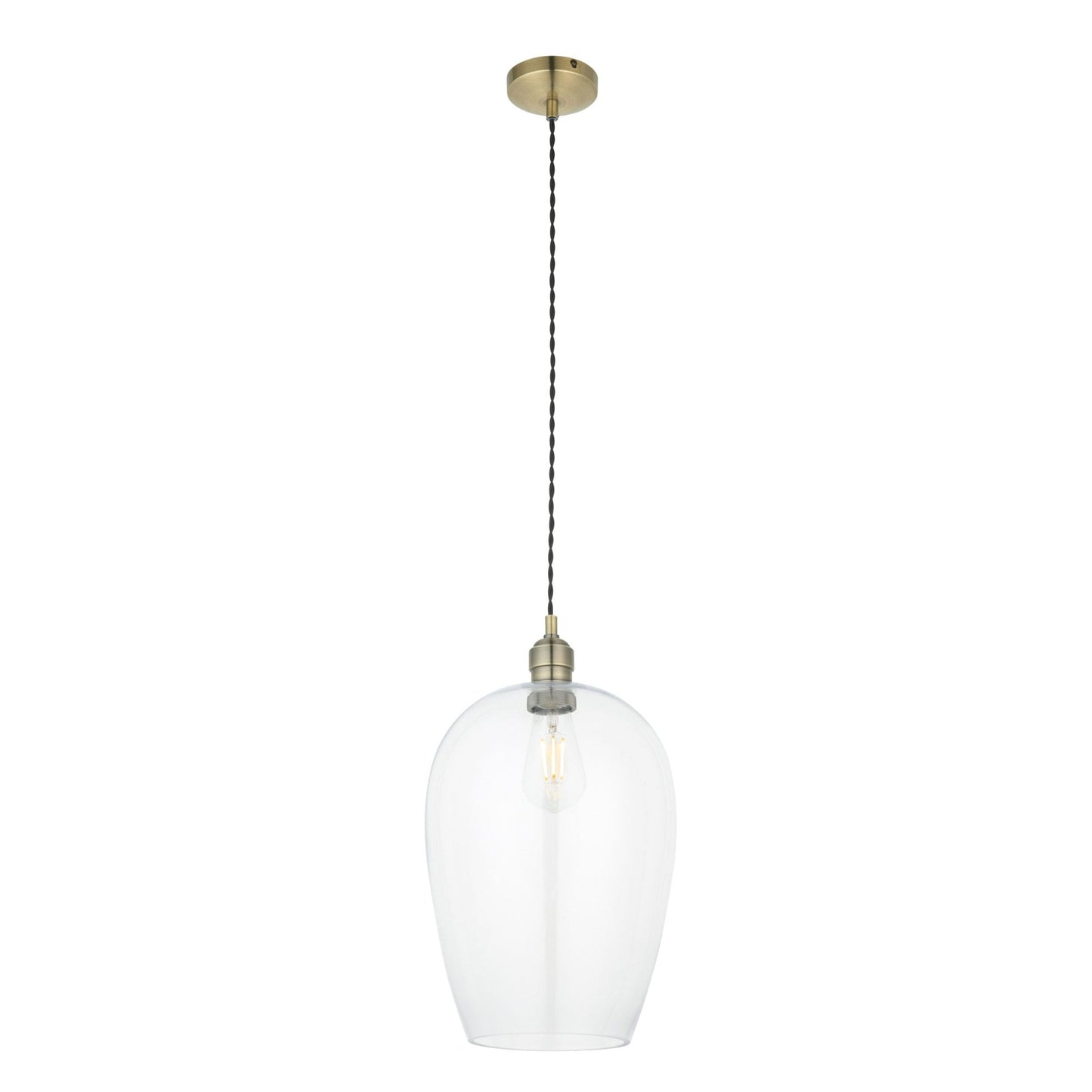 Lamp Candle| Hoburne Large Pendant in Antique Brass with Clear Glass