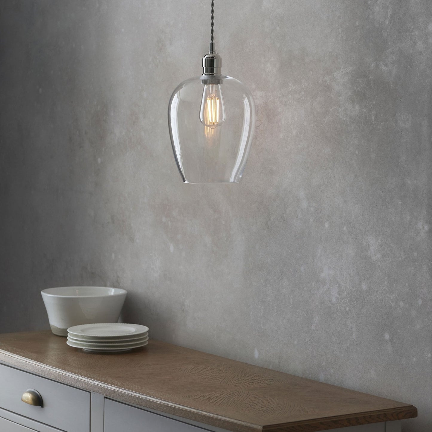 Lamp Candle| Hoburne Pendant in Bright Nickel with Clear Glass