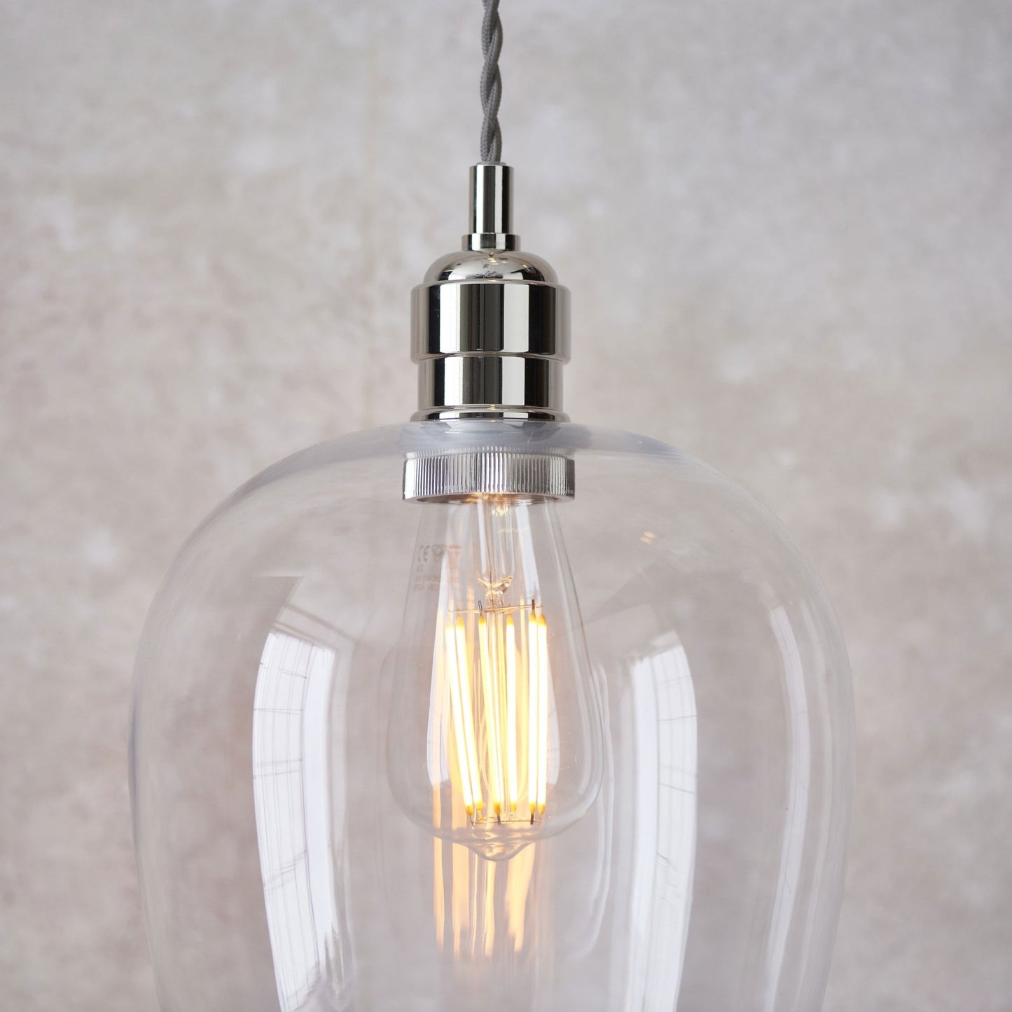 Lamp Candle| Hoburne Pendant in Bright Nickel with Clear Glass