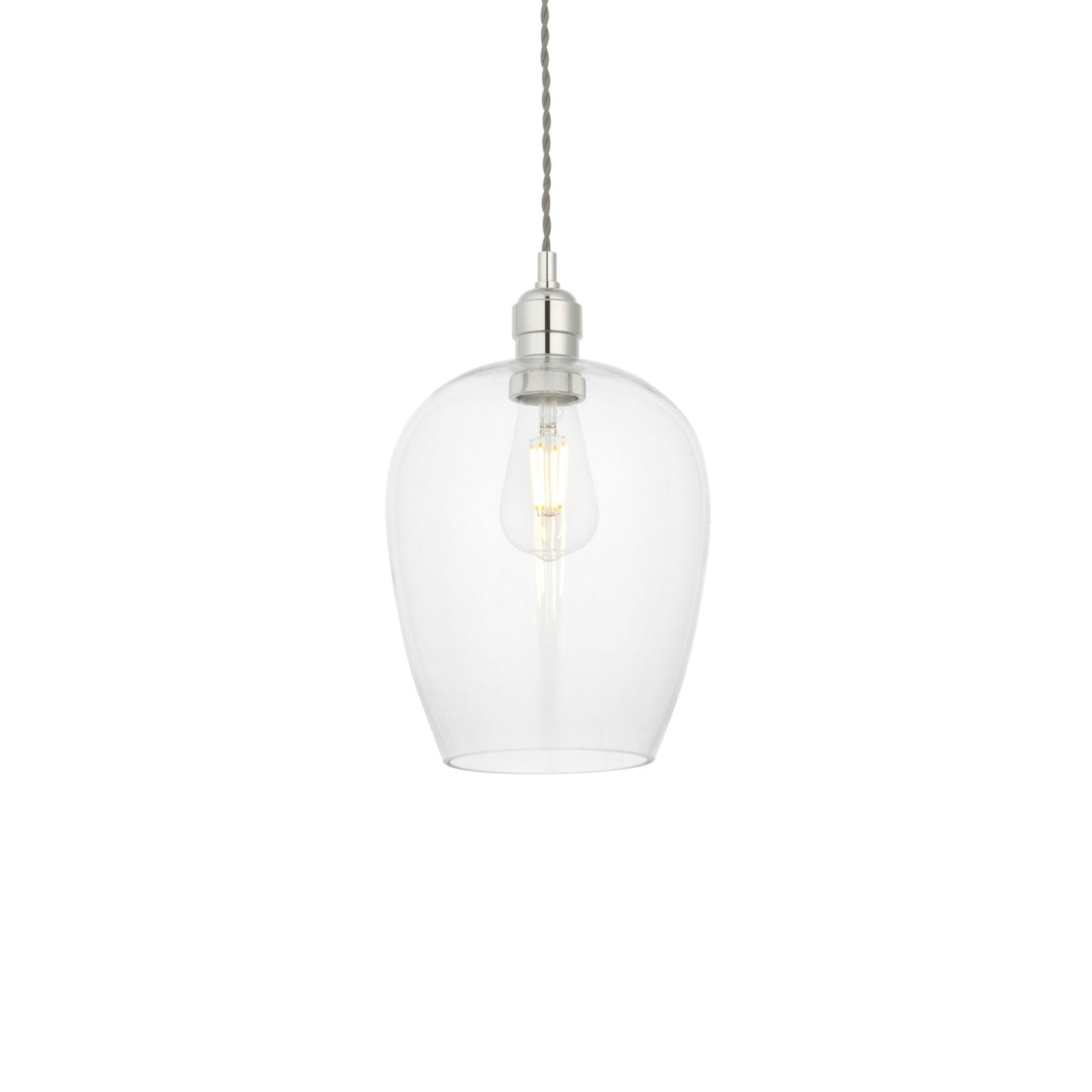 Lamp Candle| Hoburne Pendant in Bright Nickel with Clear Glass