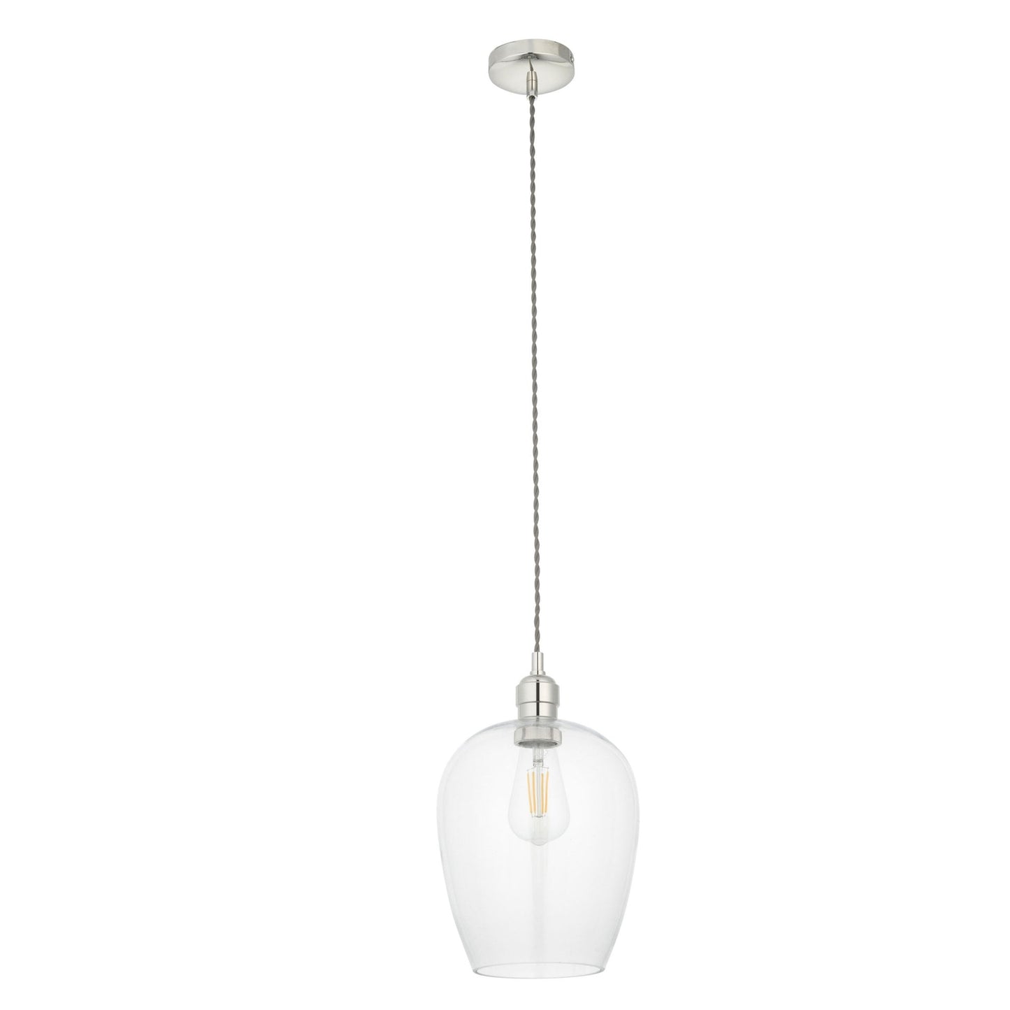 Lamp Candle| Hoburne Pendant in Bright Nickel with Clear Glass