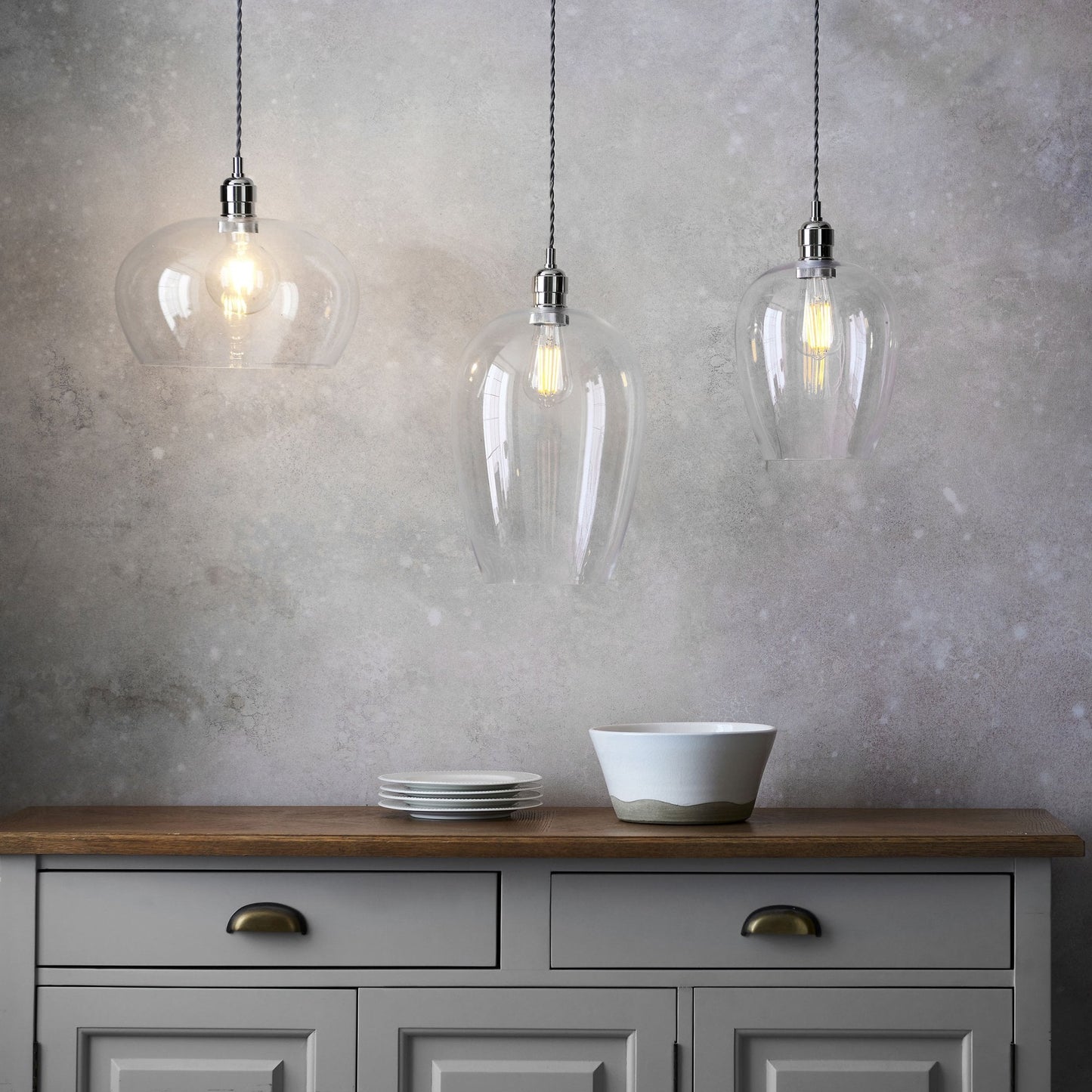 Lamp Candle| Hoburne Pendant in Bright Nickel with Clear Glass