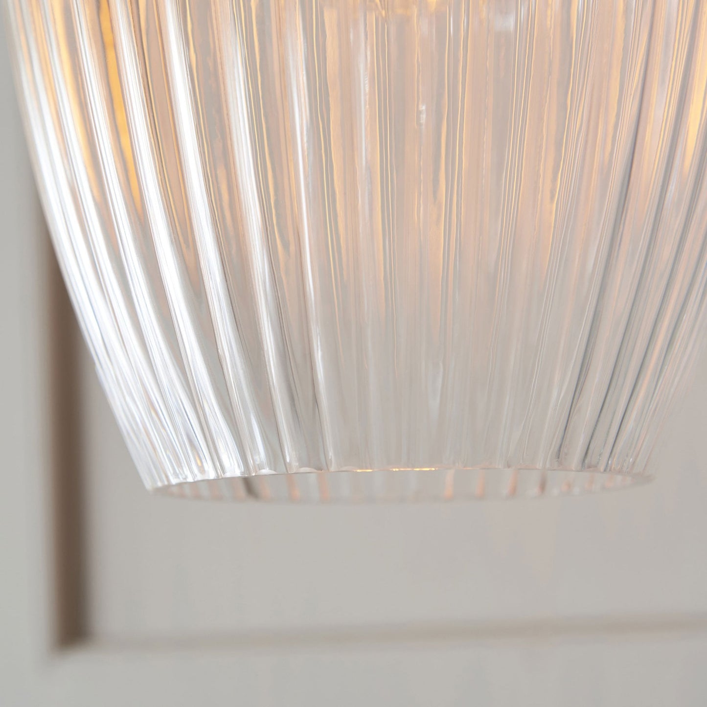 Lamp Candle| Hoburne Pendant in Bright Nickel with Clear Ribbed Glass