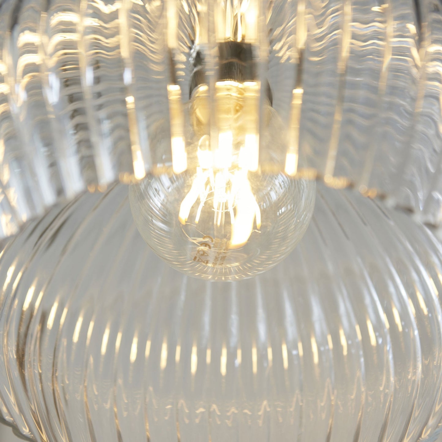 Lamp Candle| Hoburne Medium Pendant in Bright Nickel with Clear Ribbed Glass