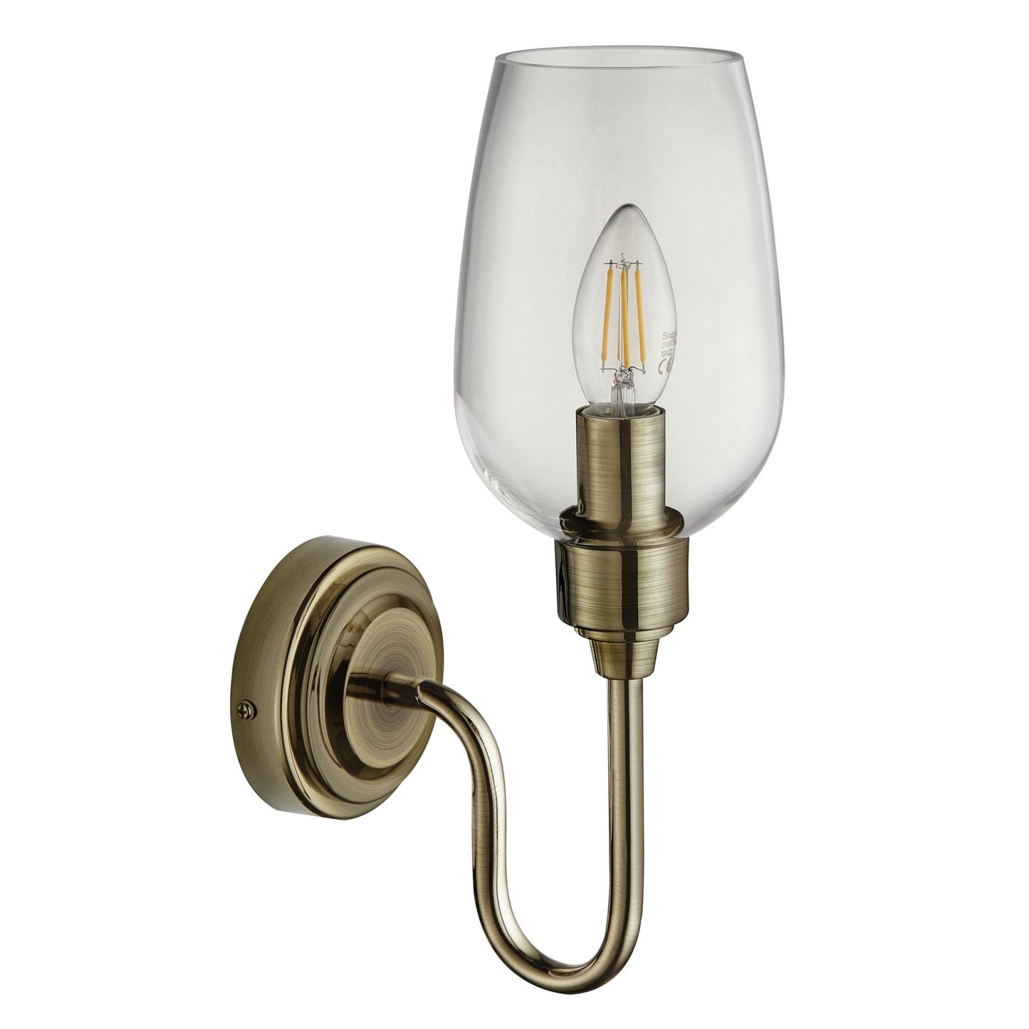 Lamp Candle| Single Wall Light in Antique Brass & Clear Glass