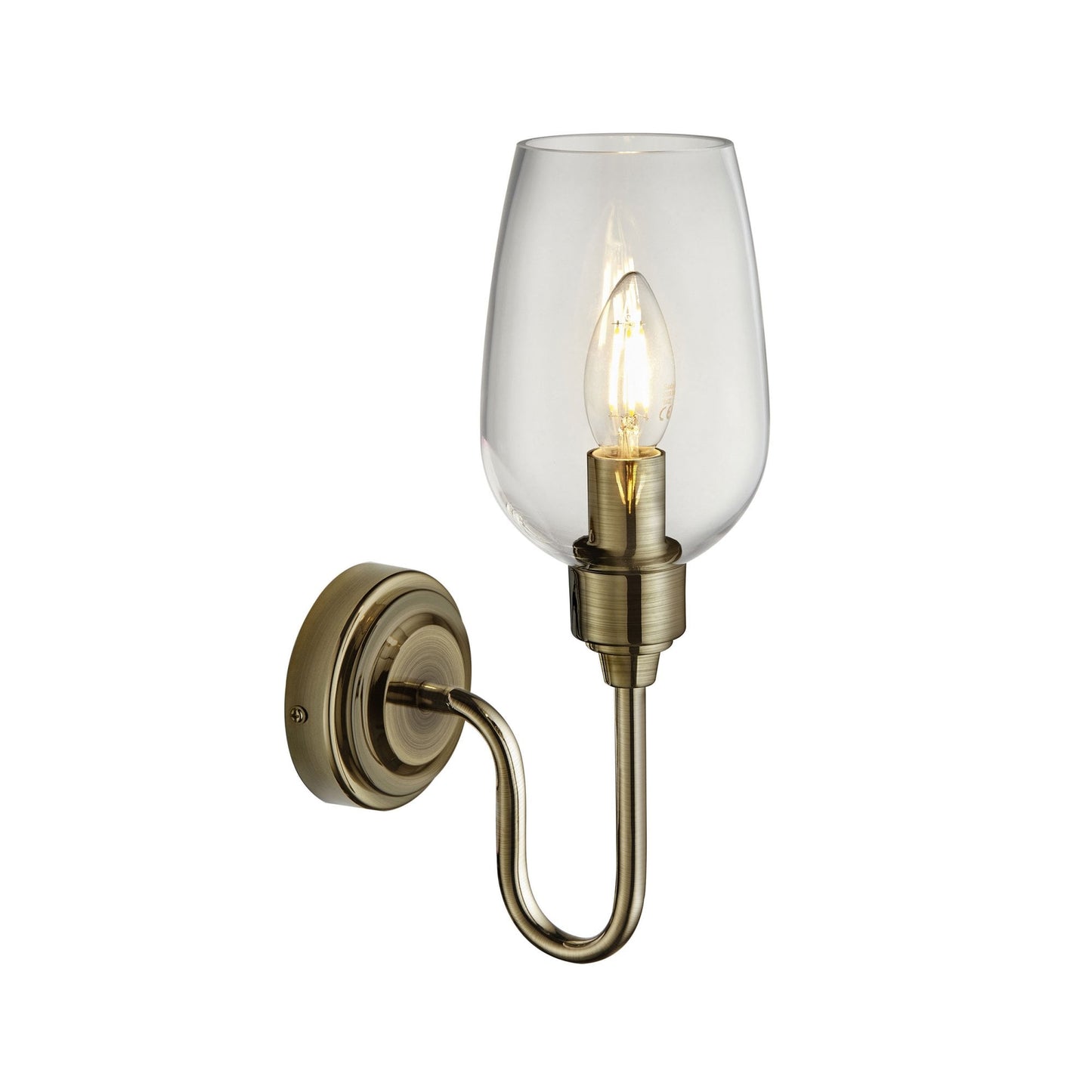 Lamp Candle| Single Wall Light in Antique Brass & Clear Glass