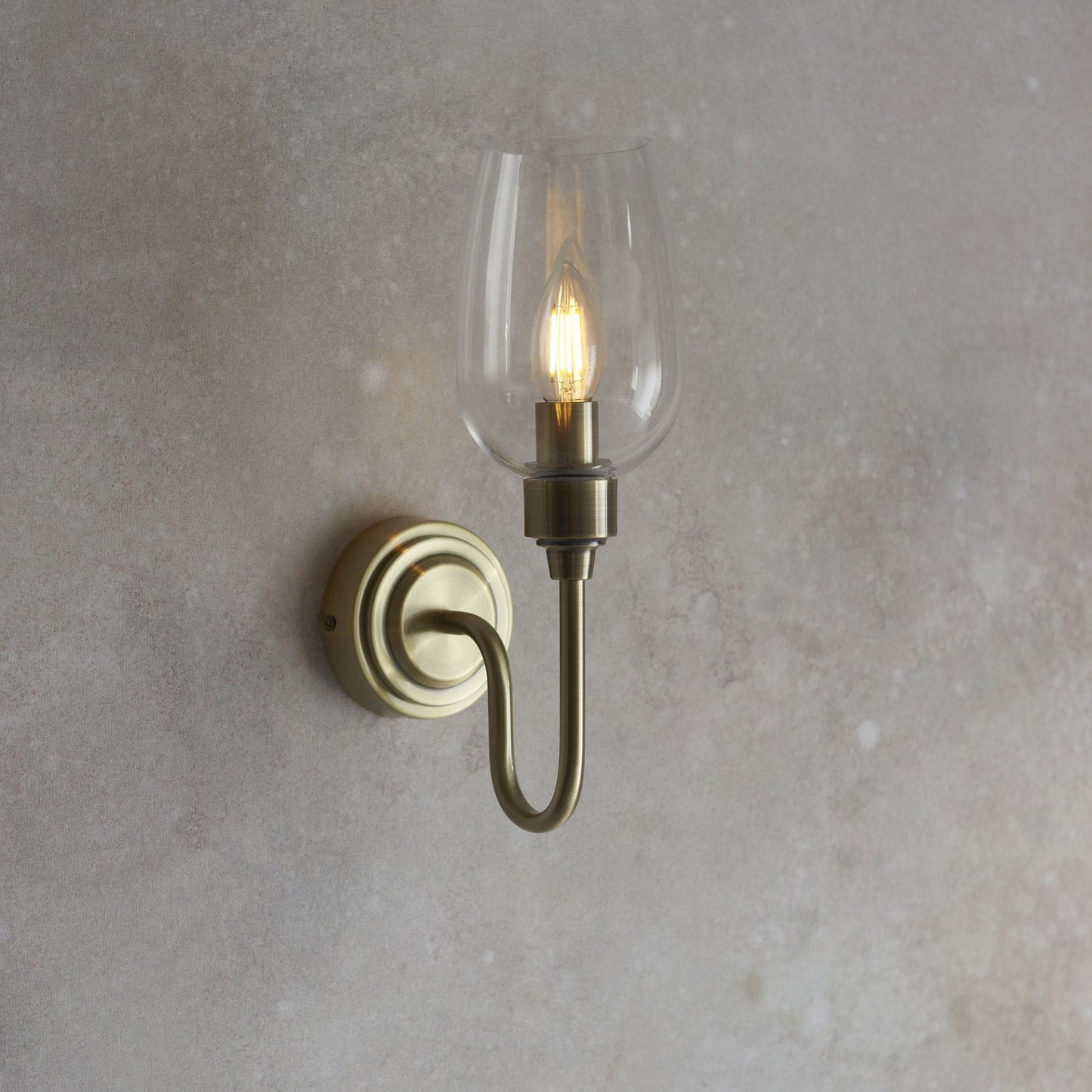 Lamp Candle| Single Wall Light in Antique Brass & Clear Glass