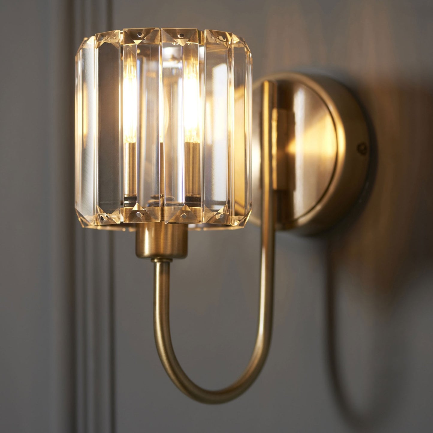 Lamp Candle| Berenice Wall Light in Antique Brass with Clear Cut Faceted Glass