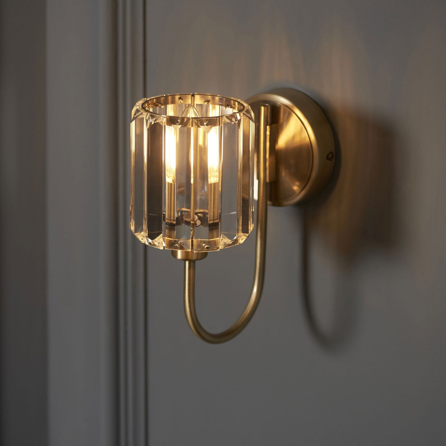 Lamp Candle| Berenice Wall Light in Antique Brass with Clear Cut Faceted Glass