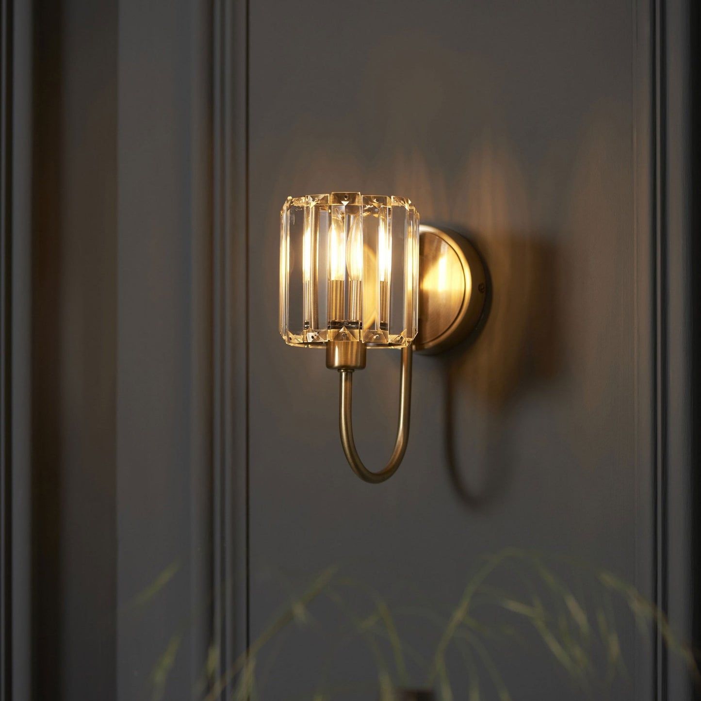 Lamp Candle| Berenice Wall Light in Antique Brass with Clear Cut Faceted Glass