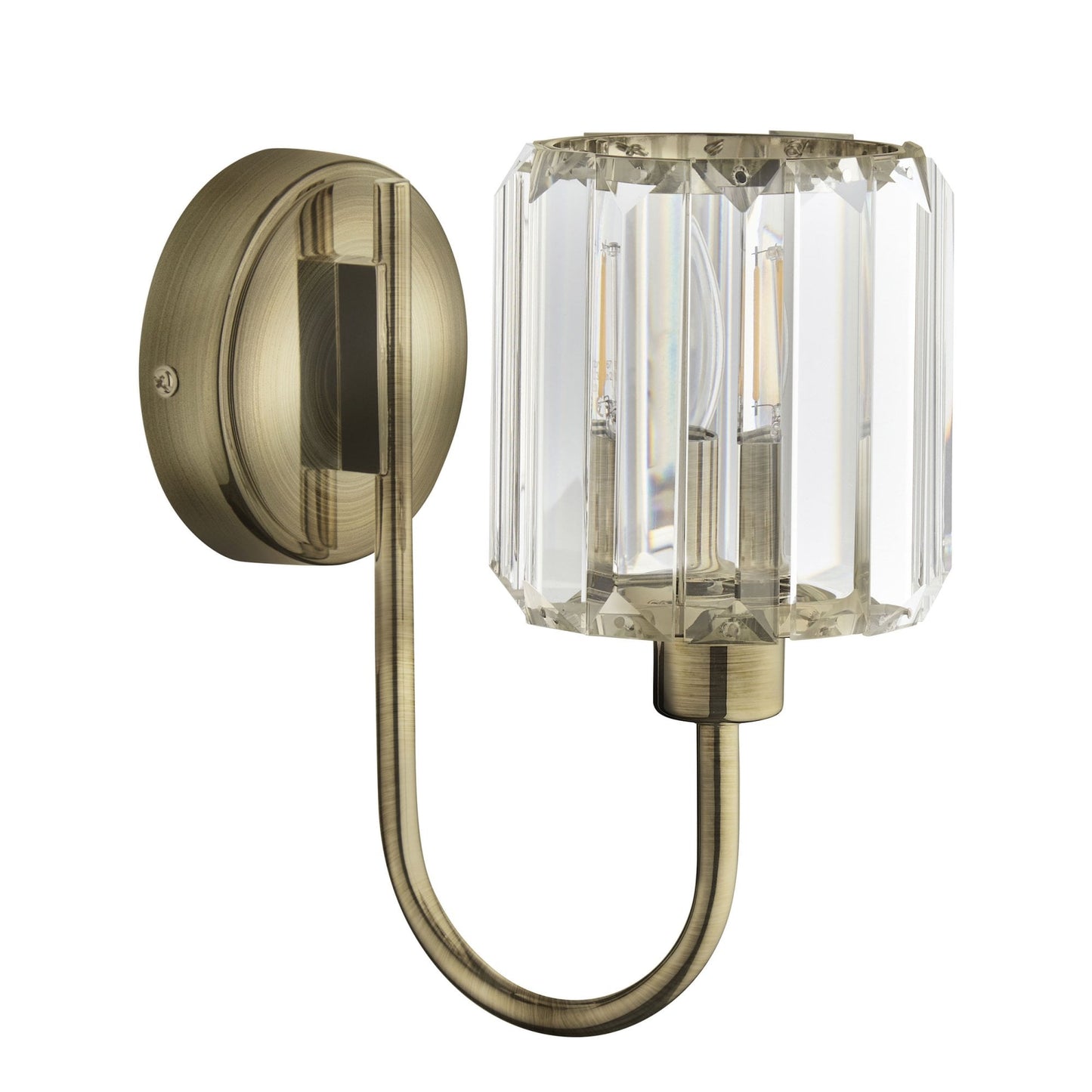 Lamp Candle| Berenice Wall Light in Antique Brass with Clear Cut Faceted Glass