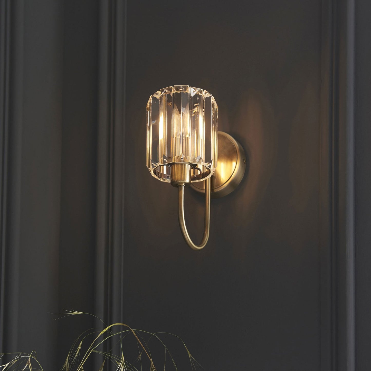 Lamp Candle| Berenice Wall Light in Antique Brass with Clear Cut Faceted Glass