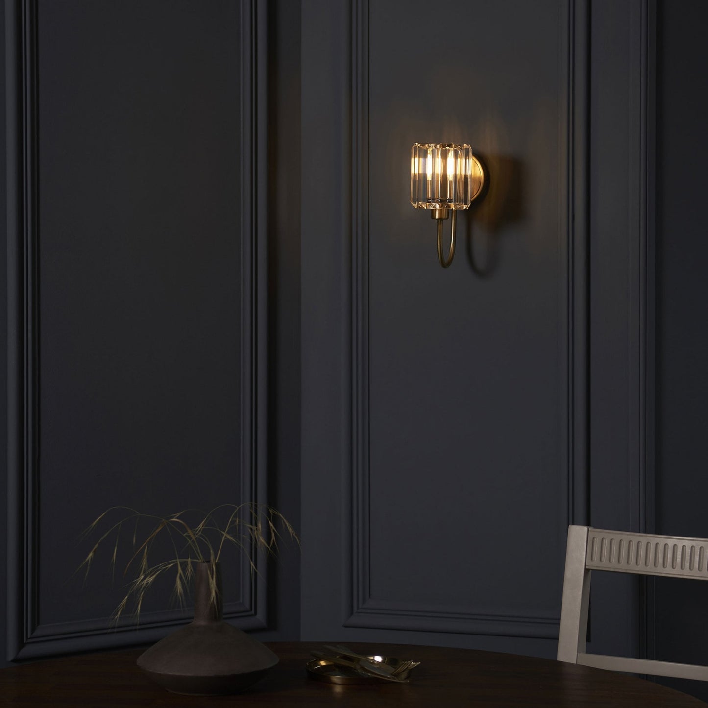 Lamp Candle| Berenice Wall Light in Antique Brass with Clear Cut Faceted Glass