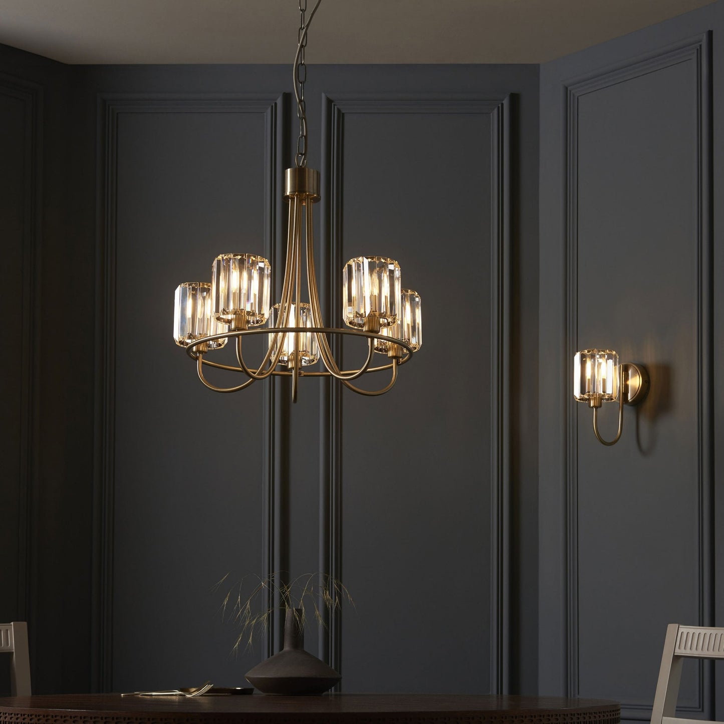 Lamp Candle| Berenice Wall Light in Antique Brass with Clear Cut Faceted Glass