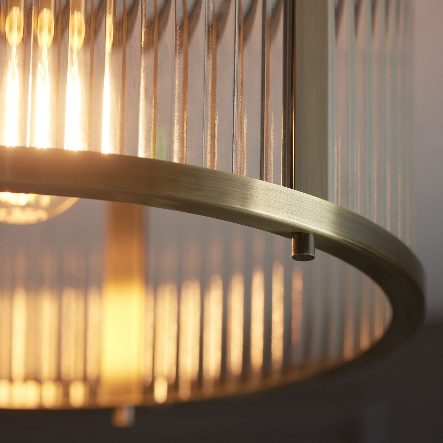 Lamp Candle| Ridgeton Flush Ceiling Light in Antique Brass & Clear Ribbed Glass