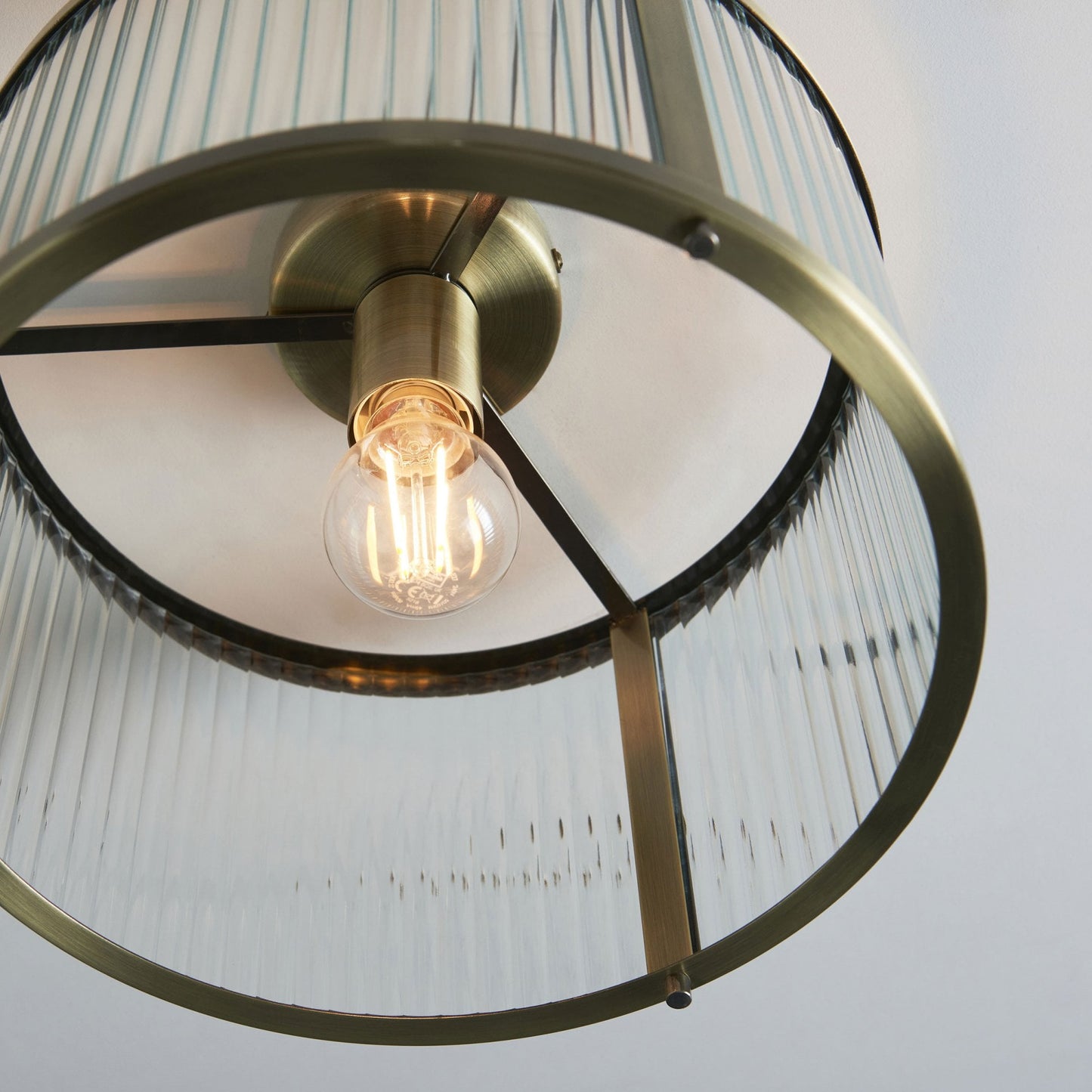 Lamp Candle| Ridgeton Flush Ceiling Light in Antique Brass & Clear Ribbed Glass