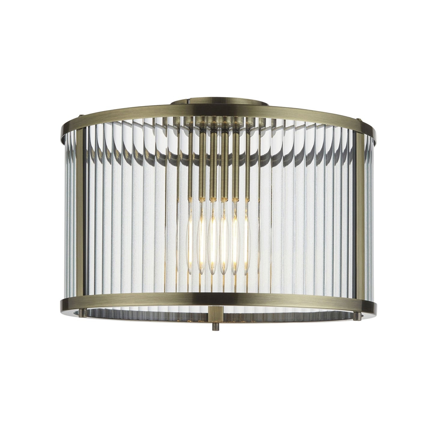 Lamp Candle| Ridgeton Flush Ceiling Light in Antique Brass & Clear Ribbed Glass