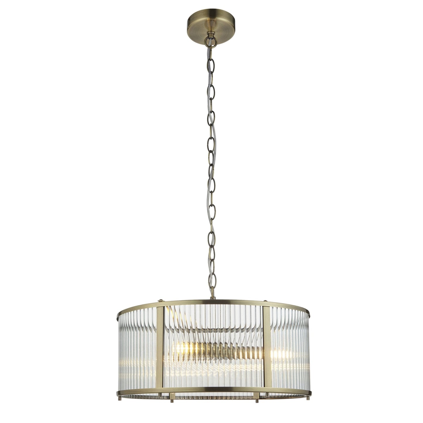 Lamp Candle| Ridgeton Pendant Light in Antique Brass & Clear Ribbed Glass