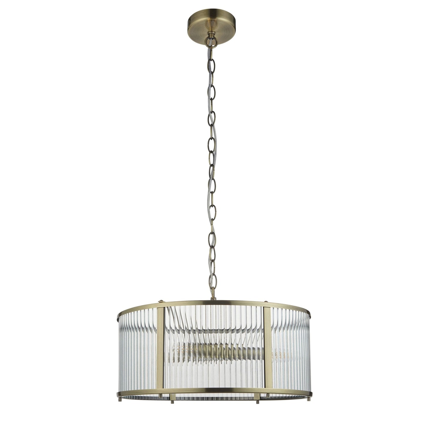 Lamp Candle| Ridgeton Pendant Light in Antique Brass & Clear Ribbed Glass