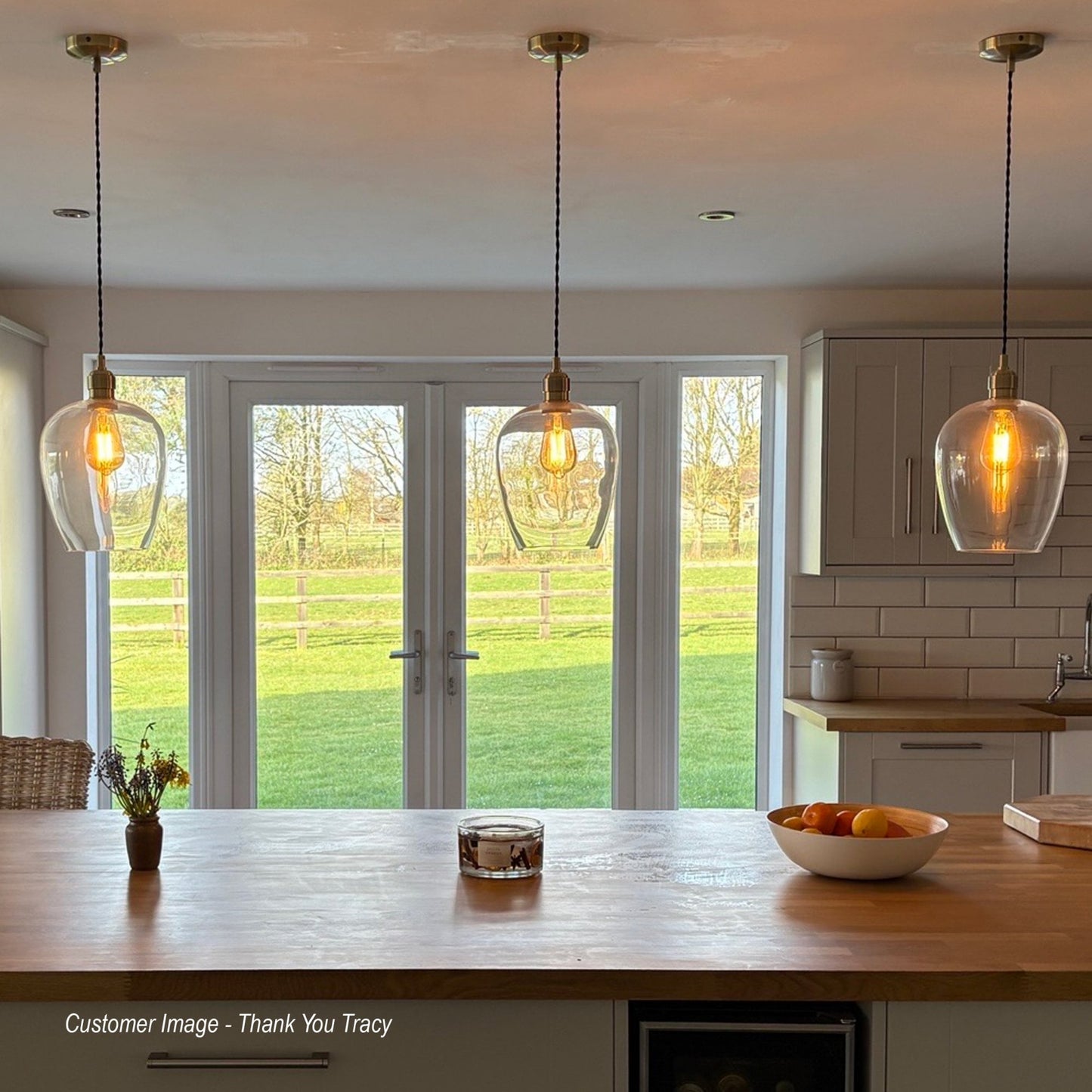 Lamp Candle| Hoburne Pendant in Antique Brass with Clear Glass